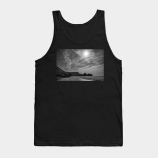 The iconic Three Cliffs Bay on Gower, Wales in black and white Tank Top